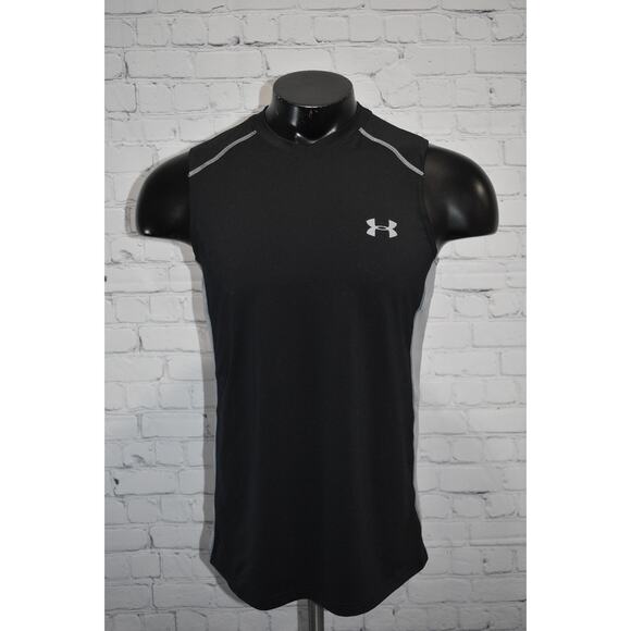 Under Armour Gym Shirt Tanktop Mens Size Medium Fitted Black HeatGear Polyester - Picture 2 of 8